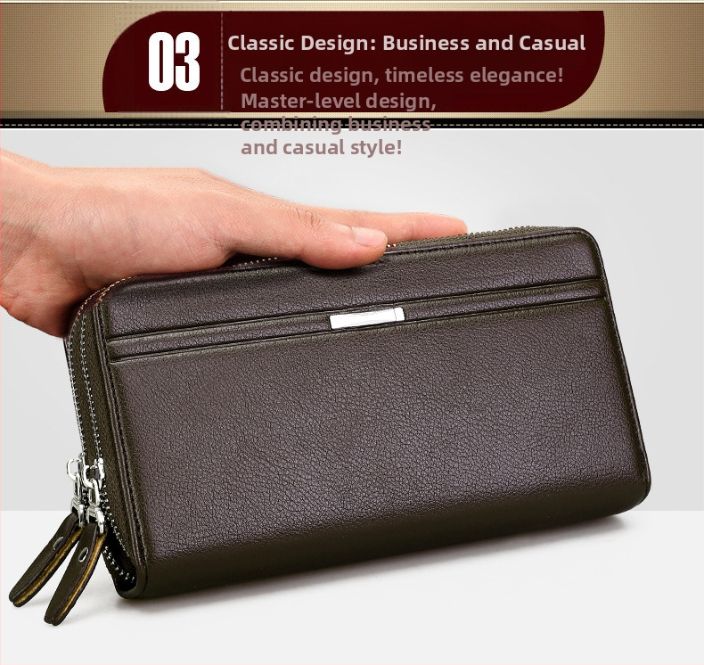 Powerful Paul PU odinė unisex piniginė su dvigubu užtrauktuku, kuverto stiliaus dizainas, banknotų kilpa ir kelios kortelių kišenės