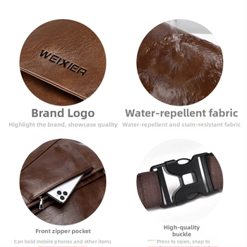 WEIXIER мъжка PU кожена кросбоди чанта – водоустойчива, износоустойчива, едноцветна, подплата от полиестер