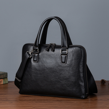 Vyrinė odinė verslo rankinė su pečių dirželiu, iš pirmosios sluoksnio veršienos odos, horizontalaus kvadrato formos, užtrauktukas