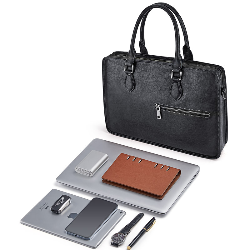 King Paul Vyrinė odinė verslo rankinė: natūrali oda, dviejų sluoksnių karvės odos, verslo kelionės stilius, poliesterio pamušalas.