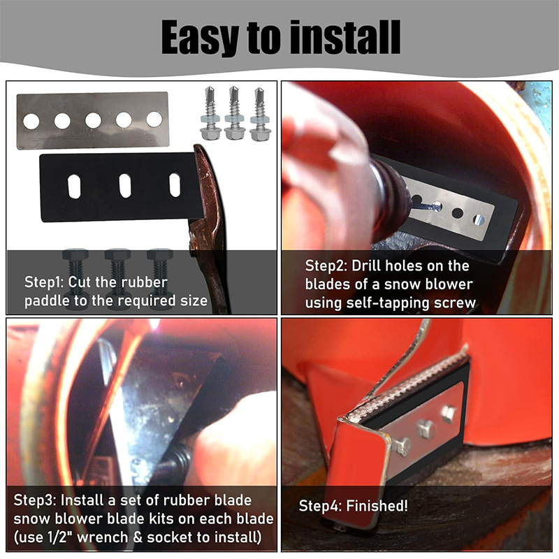 FS Kit de înlocuire palete pentru suflător de zăpadă, 3 buc., metal (304)/cauciuc, anti-rugină, pentru exterior