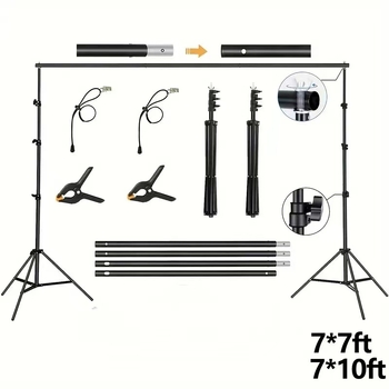 Fono laikiklis tiesioginei produktų fotografijai; medžiaga: geležis + aliuminio lydinys; universalus teleskopinis stovas; įtrauktas saugojimo krepšys; svoris 2,2–2,4 kg