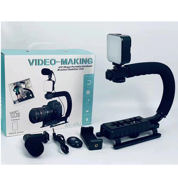 U formos nešiojamas vaizdo stabilizatorius su LED apšvietimu mobiliems telefonams; 2W LED, 6500K, 3V maitinimas, ryškumo reguliavimas