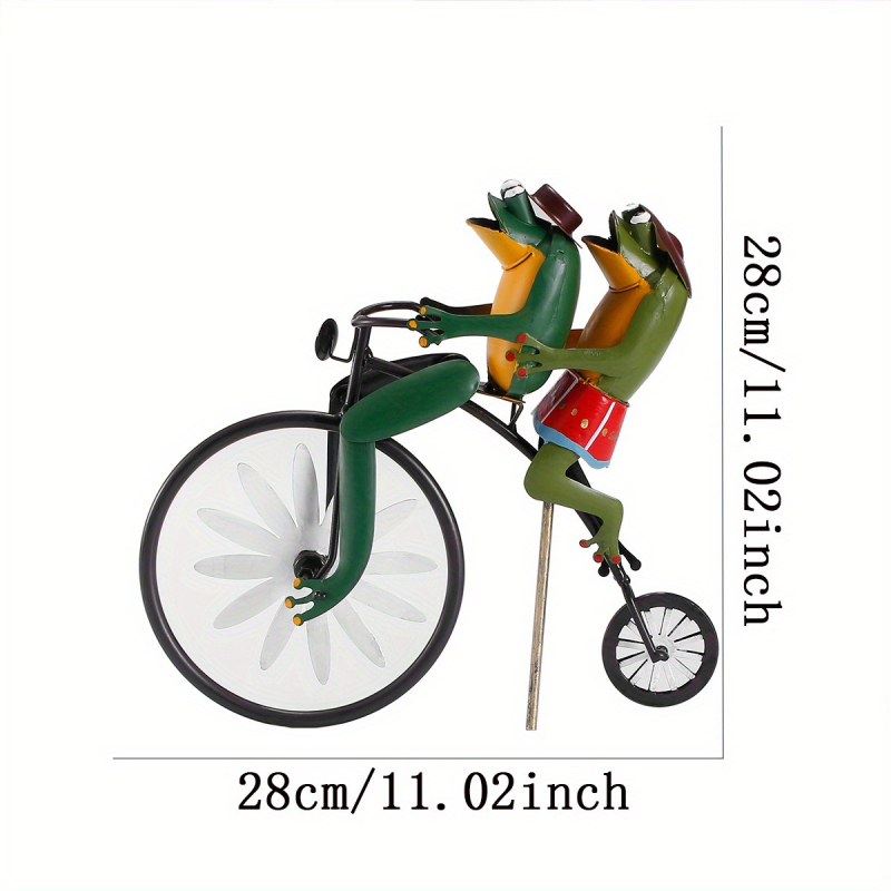Broască pe bicicletă, ornament de grădină din fier forjat