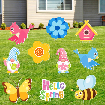 Земна табела за двор с пролетен флорален мотив и пчели и пеперуди (Материал: хартия; Стил: пролет; Категория: земна табела; Продуктова категория: аксесоари за оформление на място)