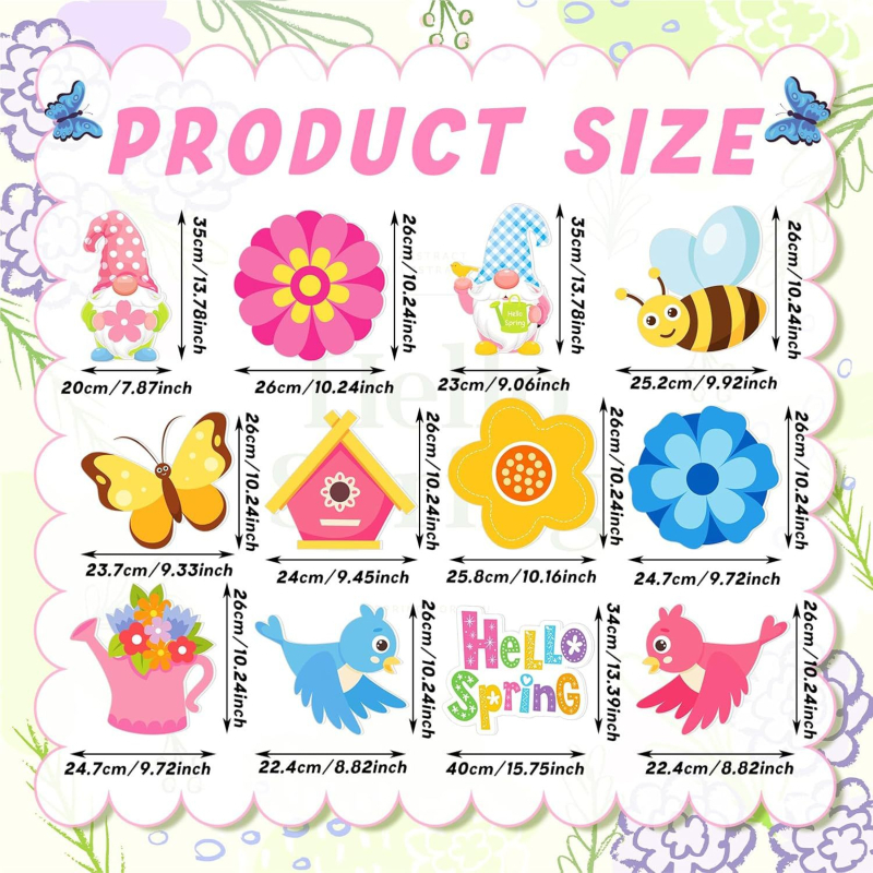 Semn de podea pentru curte cu motiv floral de primavara, albine și fluturi (Material: hârtie; Stil: primăvară; Categorie: semn de teren; Categorie produs: accesorii pentru amenajarea spațiului)