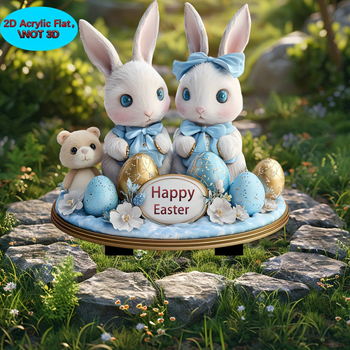 2D плосък акрилен външен градински държач за заек с цветя – скулптура и принтиране