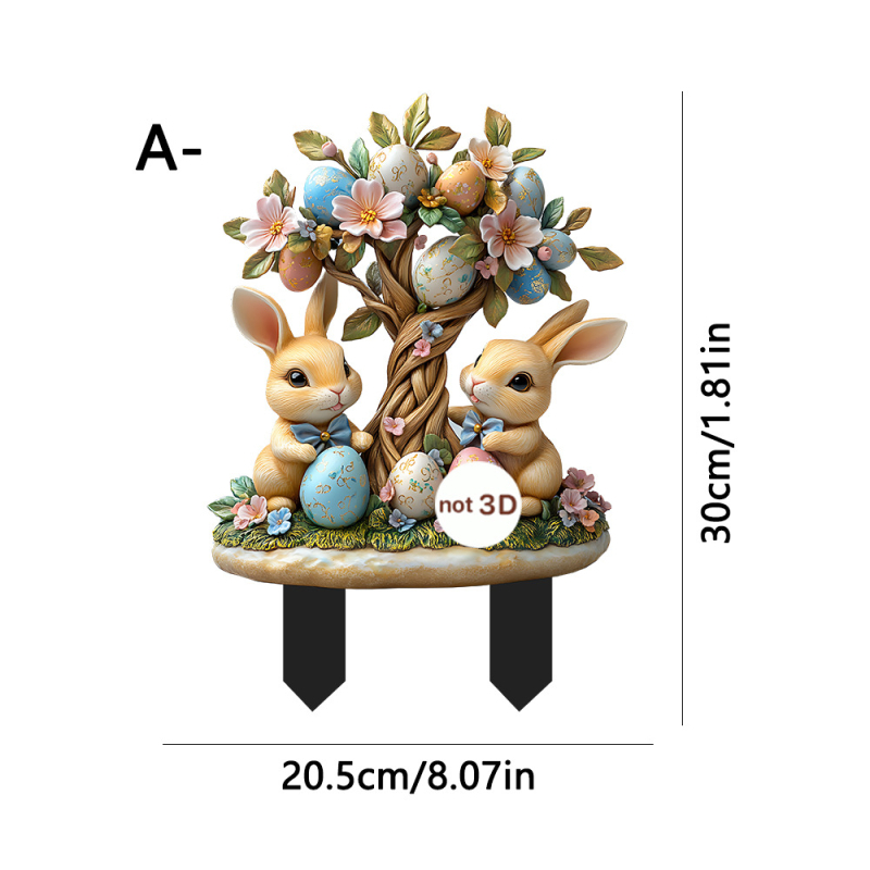 Nyuszi kerti karó - akril kültéri dekoráció, rajzfilmszerű stílus, Mikulás minta, nyomtatás