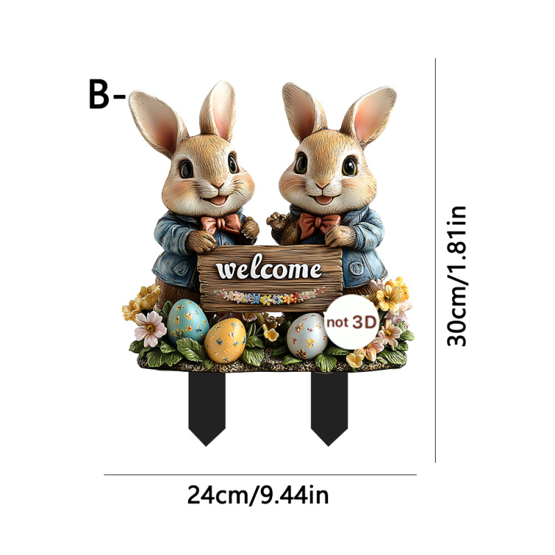 Nyuszi kerti karó - akril kültéri dekoráció, rajzfilmszerű stílus, Mikulás minta, nyomtatás