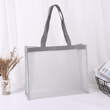 Nailono tinklo krepšys su dideliu talpa, nešiojamas, tuščias dizainas logotipo spausdinimui termo perdavimo būdu; medžiaga: 136g/160g nailono tinklas; panaudojimas: bendras įpakavimas