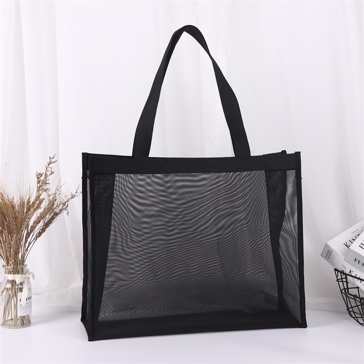 Nailono tinklo krepšys su dideliu talpa, nešiojamas, tuščias dizainas logotipo spausdinimui termo perdavimo būdu; medžiaga: 136g/160g nailono tinklas; panaudojimas: bendras įpakavimas