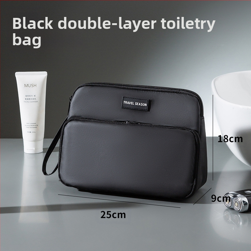 Trikampė vyriška kosmetikos rankinė kelionėms, didelė talpa, sausai–drėgnam atskyrimui, vandeniui atspari, 600D medžiaga