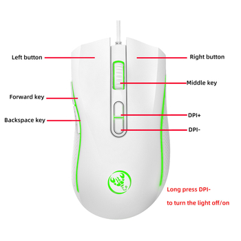 HXSJ laidinė optinė pelė, 3200 DPI, 7 mygtukų, USB, reguliuojamas DPI (4 lygiai)