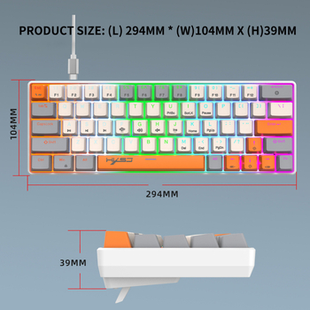 Laidinė žaidimų mechaninė klaviatūra su 63 klavišais, apšvietimas, 1,75 m laidas