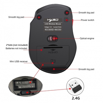 Belaidė pelė T67, 2.4GHz, 6 mygtukai, 1600dpi, USB, ergonomiška