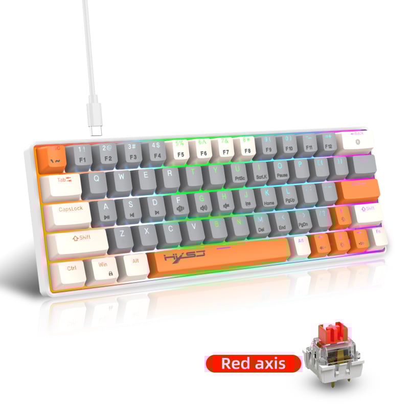 63 klavišų 60% mechaninė žaidimų klaviatūra su RGB apšvietimu, laidinė