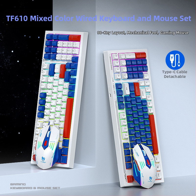 TF610 žaidimų klaviatūros ir pelės komplektas, USB laidinis ryšys, apšvietimas, ergonomiškas dizainas, DPI 1200/1800/2400/3600
