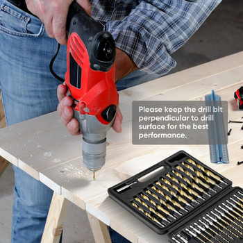 Σετ 30 τρυπανιών από χάλυβα υψηλής ταχύτητας με επίστρωση τιτανίου και εξαγωνική άκρη, σε πλαστικό κουτί