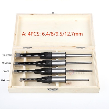 Σετ τεσσάρων τρυπανιών για τετράγωνες οπές με τετράγωνους κόπτες για ξυλουργική, μάρκα Jiajun Tools, φινίρισμα επιφάνειας: λείανση
