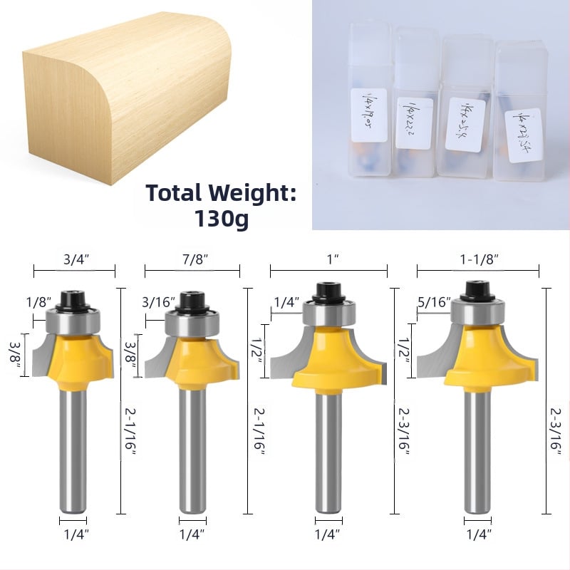 Σετ φρεζών ξυλουργικής, 4 τεμάχια – σφαιρική μύτη, κράμα, κοπτικό αυλακώσεων