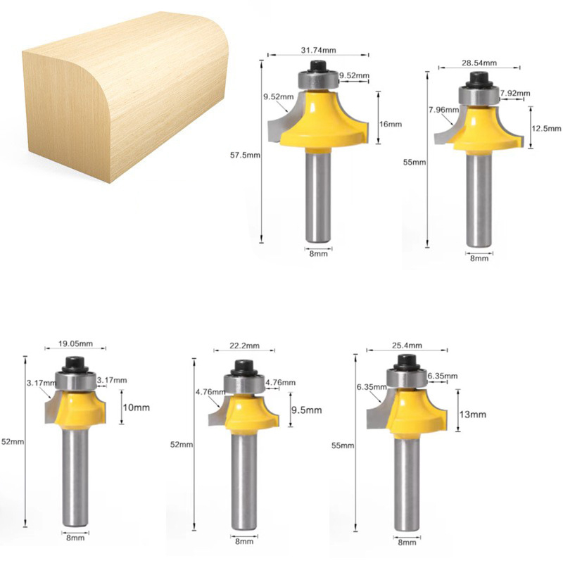 Σετ φρεζών ξυλουργικής, 4 τεμάχια – σφαιρική μύτη, κράμα, κοπτικό αυλακώσεων