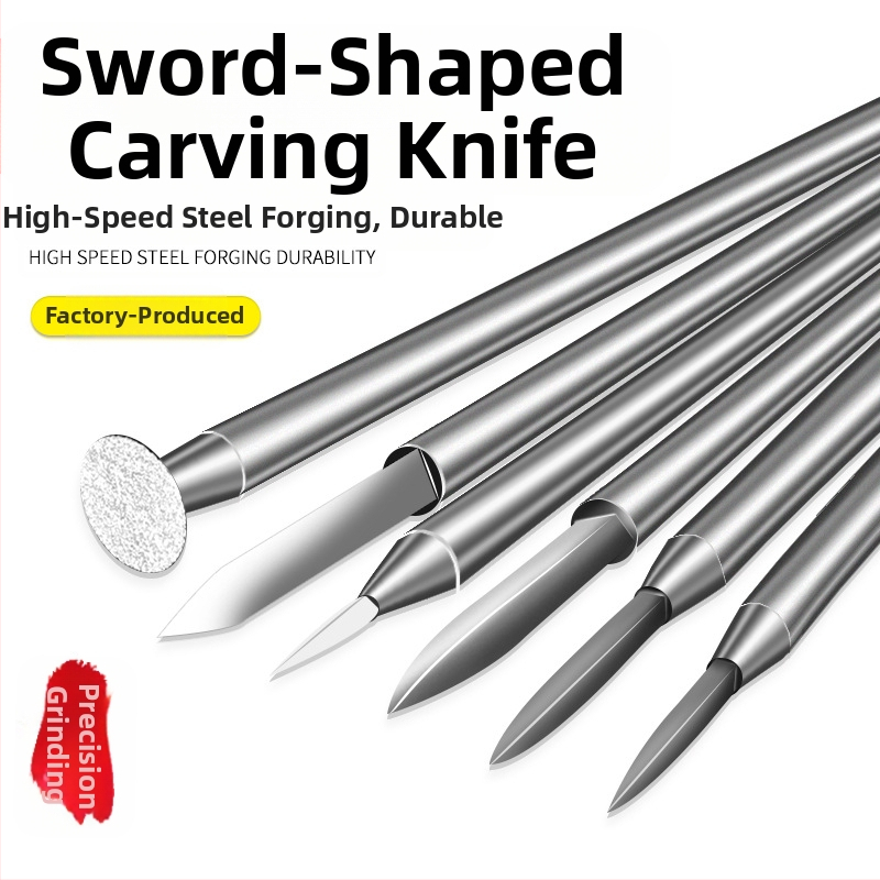 Kardo formos medžio raižymo peilis su 6 elektriniais graviravimo grąžtais