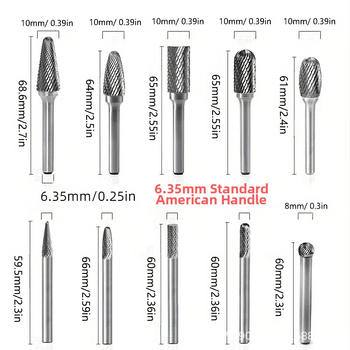 10 vnt volframo karbido burrų rinkinys, dvigubo pjovimo, kietasis karbidas, skirtas rotaciniams įrankiams