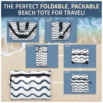 Μεγάλη αδιάβροχη και ανθεκτική σε άμμο τσάντα παραλίας για ταξίδια – πτυσσόμενη, φορητή, χωρητικότητα 36–55 L, πολυεστέρας, ριγέ σχέδιο