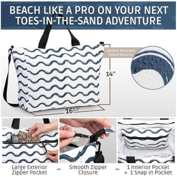 Μεγάλη αδιάβροχη και ανθεκτική σε άμμο τσάντα παραλίας για ταξίδια – πτυσσόμενη, φορητή, χωρητικότητα 36–55 L, πολυεστέρας, ριγέ σχέδιο