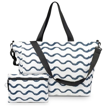Μεγάλη αδιάβροχη και ανθεκτική σε άμμο τσάντα παραλίας για ταξίδια – πτυσσόμενη, φορητή, χωρητικότητα 36–55 L, πολυεστέρας, ριγέ σχέδιο