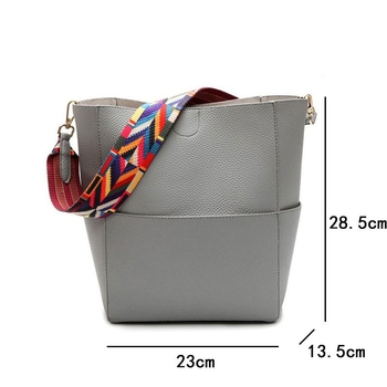 Geantă bucket din PU cu model lychee, capacitate mare, curea de umăr din panglică