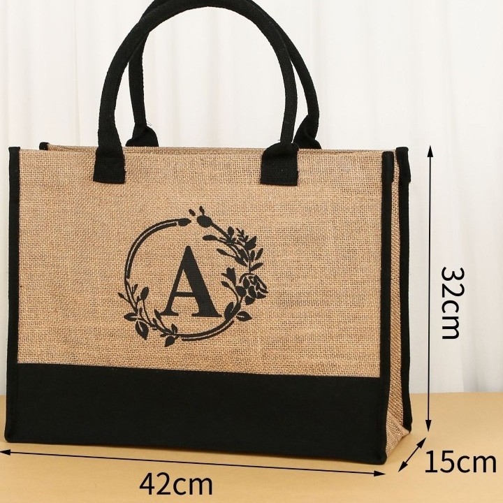Geantă Tote din bumbac și in, stil urban minimalist, formă orizontal pătrată, deschiderea deschisă, buzunar intern pentru telefon