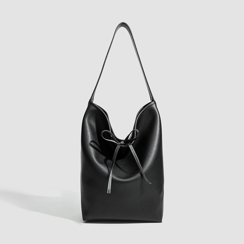 Minti PU bőr bucket táska, puha textúra, koreai stílusú városi minimalizmus, poliészter bélés, bucket forma, nyitott felső, belső zipzáras zseb, egy vállpánt, mindennapi használatra