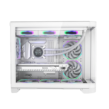 Θήκη υπολογιστή για επιφάνεια εργασίας με υδρόψυξη 360 mm, συμβατή με ATX μητρικές, πλευρικός πάνελ από καμπύλο γυαλί χωρίς στύλους, κατασκευή από ψυχροκυλιόμενο χάλυβα, εμπρόσθια USB 3.0