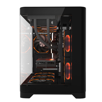 Θήκη υπολογιστή για επιφάνεια εργασίας με υδρόψυξη 360 mm, συμβατή με ATX μητρικές, πλευρικός πάνελ από καμπύλο γυαλί χωρίς στύλους, κατασκευή από ψυχροκυλιόμενο χάλυβα, εμπρόσθια USB 3.0