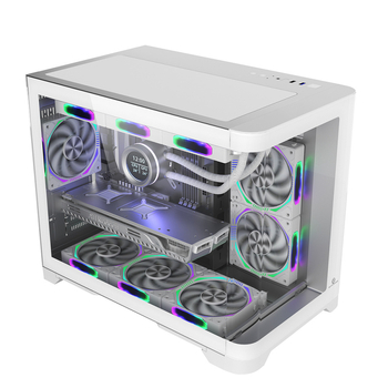 Θήκη υπολογιστή για επιφάνεια εργασίας με υδρόψυξη 360 mm, συμβατή με ATX μητρικές, πλευρικός πάνελ από καμπύλο γυαλί χωρίς στύλους, κατασκευή από ψυχροκυλιόμενο χάλυβα, εμπρόσθια USB 3.0