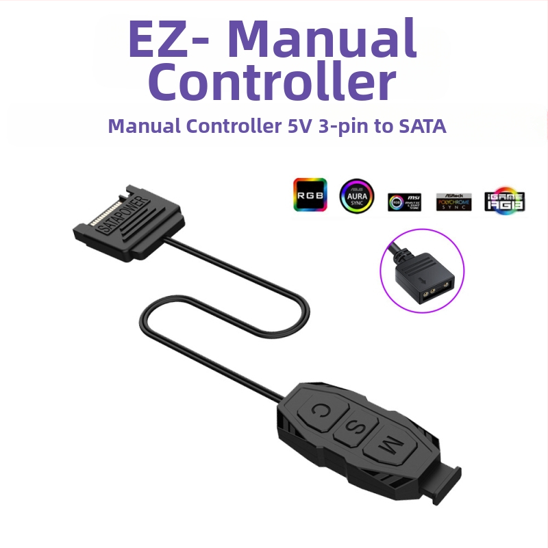 RC-01 ARGB контролер с 5V, 3-пинов ARGB интерфейс за осветление на корпусни вентилатори, безжично RGB дистанционно управление, SATA захранване