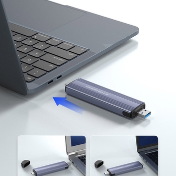 M.2 NVMe/NGFF SSD korpuss ar dubulprotokolu USB 3.0 un Type-C, alumīnija sakausējuma korpuss, atbalsta līdz 2 TB, ātrums līdz 10 Gbps