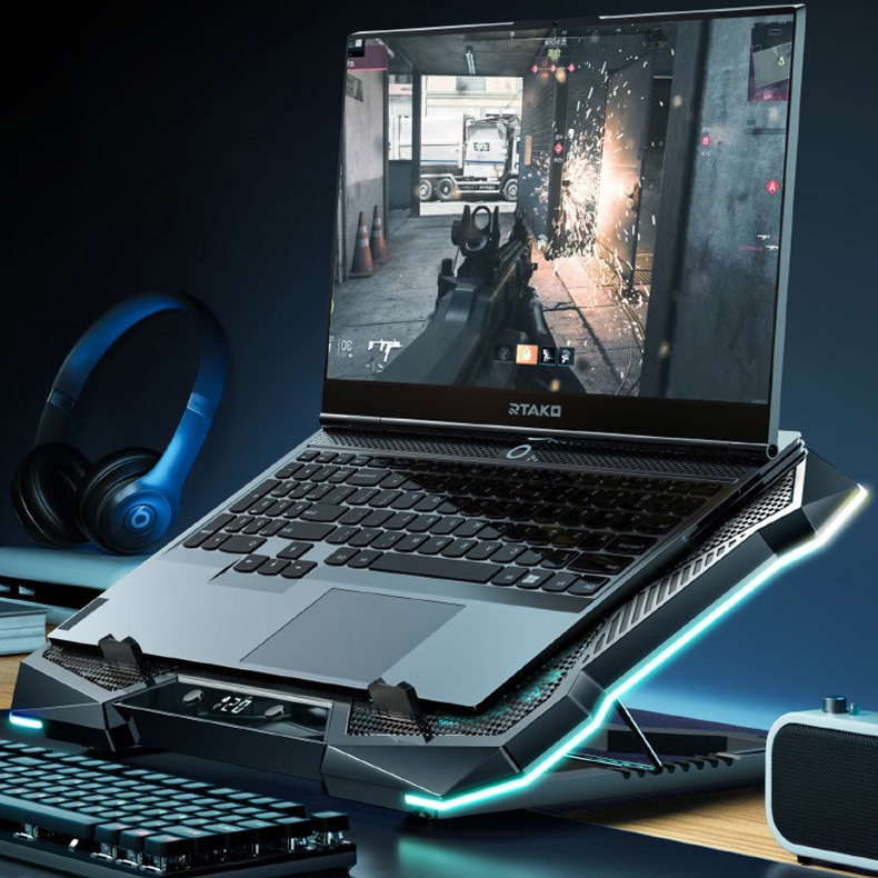 Nešiojamojo kompiuterio radiatorius su 10 ventiliatorių, oro aušinimas, ABS + plieno tinklas, 1,4 kg