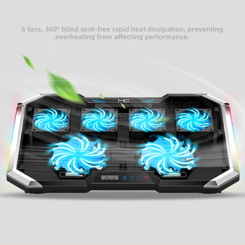 Nešiojamojo kompiuterio aušintuvo pagrindas su 6 ventiliatoriais, metalinės grotelės, ypač tylus veikimas, suderinamas su nešiojamuoju kompiuteriu, ultrabook ir Playbook.