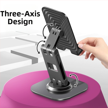 Метален настолен държач за телефон и таблет – сгъваем, въртящ се, регулируема височина, универсална съвместимост
