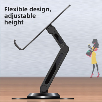 Метален настолен държач за телефон и таблет – сгъваем, въртящ се, регулируема височина, универсална съвместимост