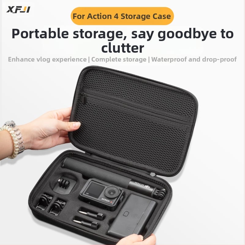 XFJI PU laikymo krepšys DJI Action3/4 veiksmo kameroms, nešiojimo per petį dizainas