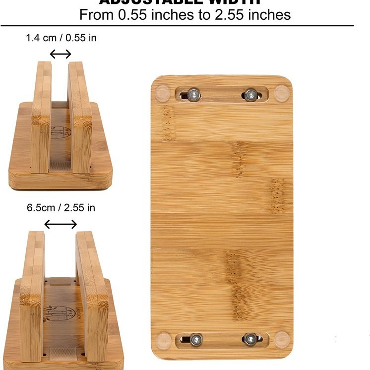 Medinis ir bambukinis nešiojamojo kompiuterio vertikalus laikiklis, išardomas dizainas, modelis Square, svoris 500 g