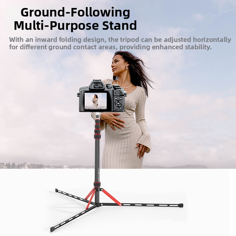 GM220 професионална стойка за фотосветлина, алуминиева сплав, височина 49.5–220 cm, товар 2.5 kg, 5 секции, диаметри на тръбите 1.3/1.6/1.9/2.2/2.5 cm