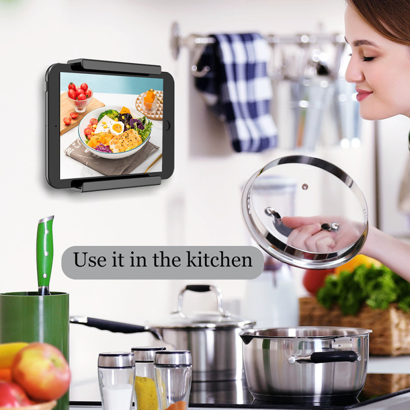 Planšetinio kompiuterio sieninis laikiklis su dviejų montavimo galimybių (dvipusė lipni juosta ar varžtai) - 80 g