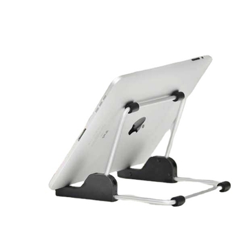 Planšetinio laikiklio TS-02, plastiko/aliuminio konstrukcija, dvipusė stalinė laikykla, suderinama su iPad, iPad Mini, iPad 2/3/4, svoris 0,14 kg