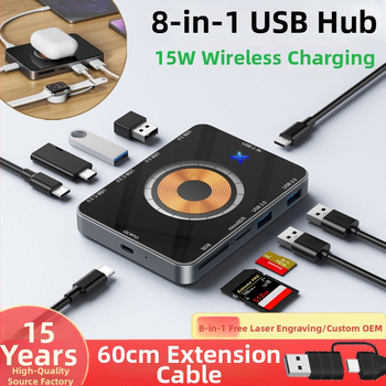 USB 3.0 hubo plėtimo stovas – Type-C jungtis, 5 Gbps, 60 cm kabelis, modelis YC7209, išorinis maitinimas