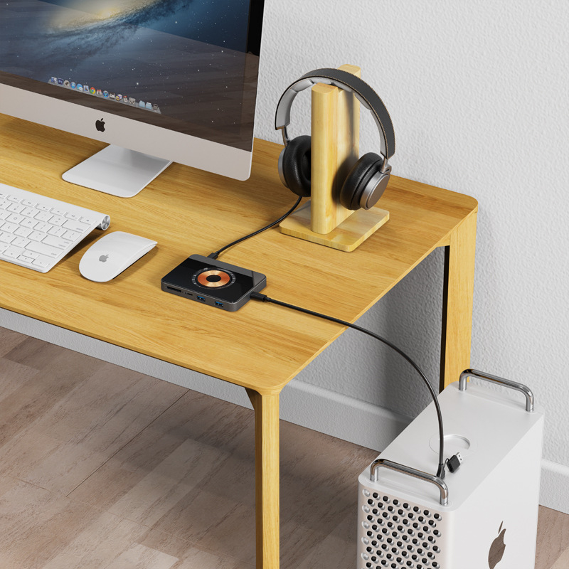 USB 3.0 hubo plėtimo stovas – Type-C jungtis, 5 Gbps, 60 cm kabelis, modelis YC7209, išorinis maitinimas