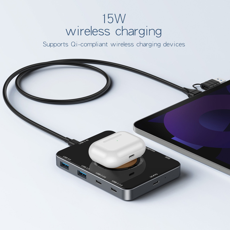 USB 3.0 hubo plėtimo stovas – Type-C jungtis, 5 Gbps, 60 cm kabelis, modelis YC7209, išorinis maitinimas